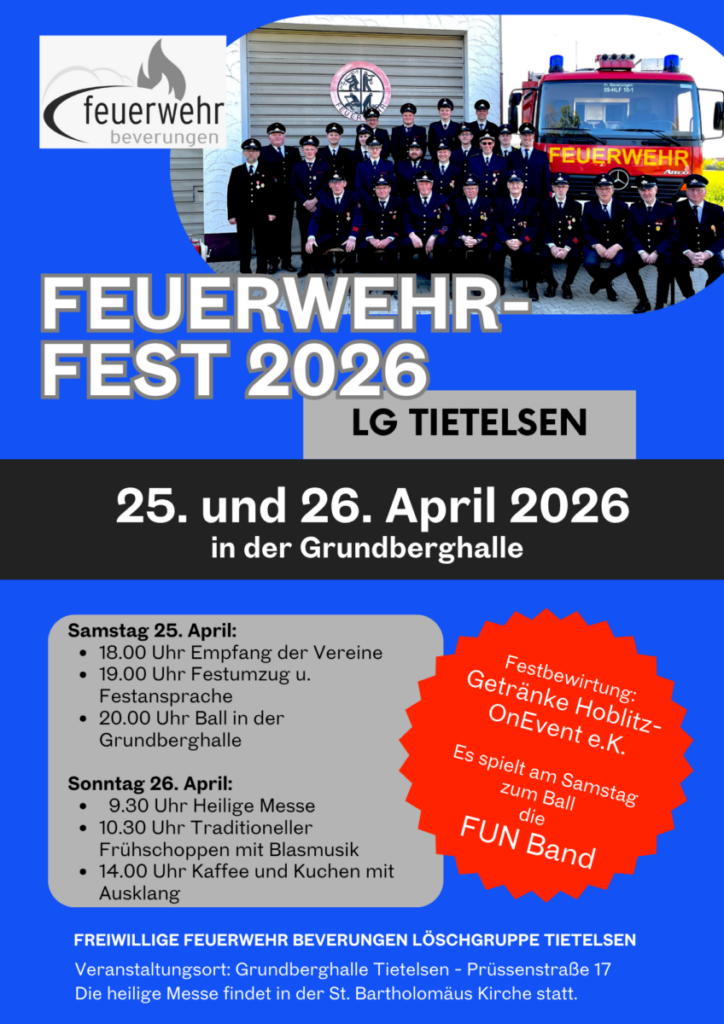 Einladung Feuerwehrfest 2026 Löschgruppe Tietelsen